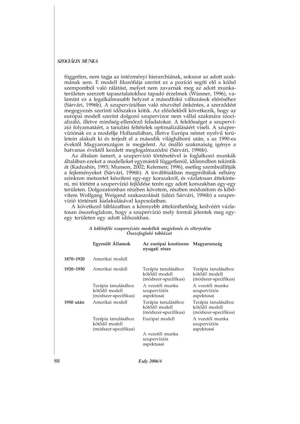 valamint ez a legalkalmasabb helyzet a másodfokú változások eléréséhez (Sárvári, 1996b). A szupervízióban való részvétel önkéntes, a szerzõdést megegyezés szerinti idõszakra kötik.