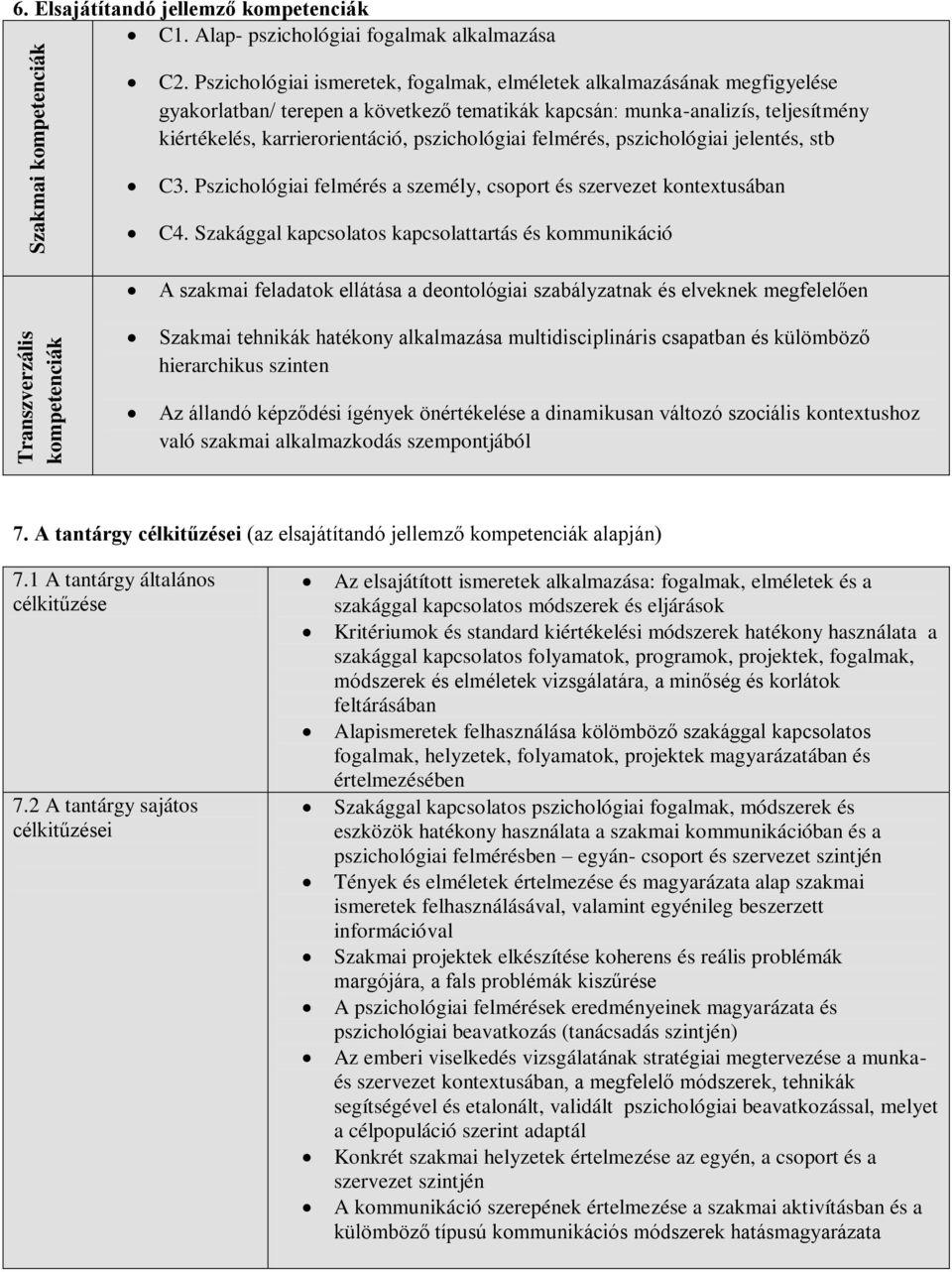 felmérés, pszichológiai jelentés, stb C3. Pszichológiai felmérés a személy, csoport és szervezet kontextusában C4.