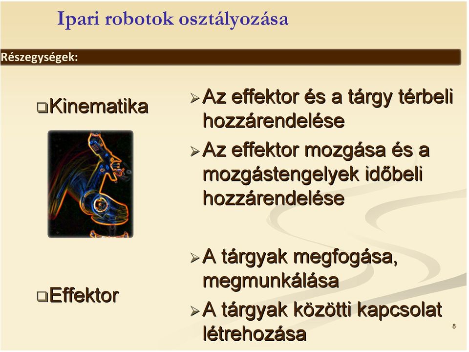 mozgástengelyek időbeli hozzárendel rendelése Effektor A A tárgyak t