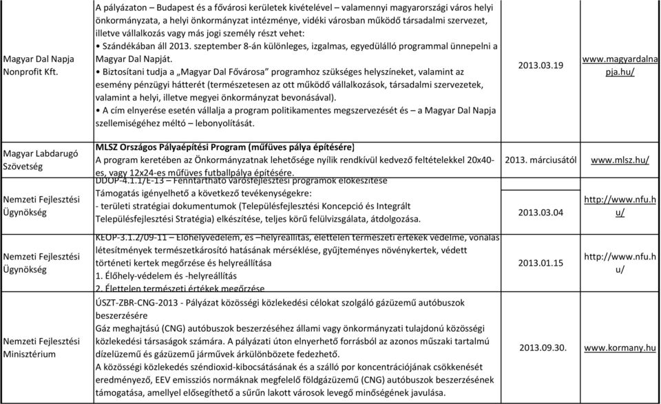 vállalkozás vagy más jogi személy részt vehet: Szándékában áll 2013. szeptember 8-án különleges, izgalmas, egyedülálló programmal ünnepelni a Magyar Dal Napját.