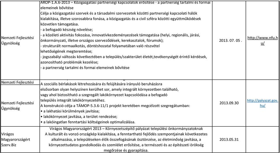 hálók kialakítása, illetve szorosabbra fonása, a közigazgatás és a civil szféra közötti együttműködések közvetlen támogatása.