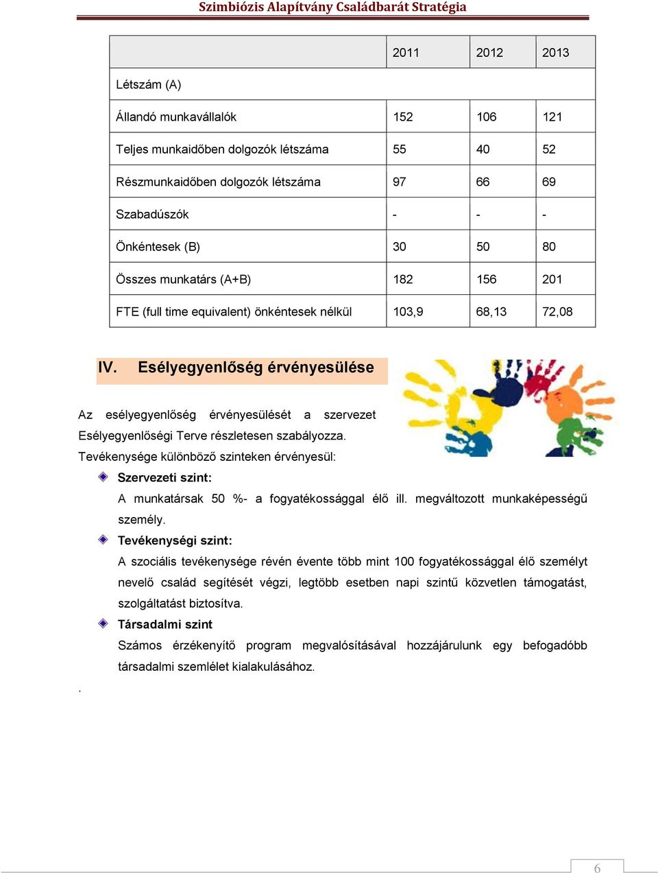 Esélyegyenlőség érvényesülése Az esélyegyenlőség érvényesülését a szervezet Esélyegyenlőségi Terve részletesen szabályozza.