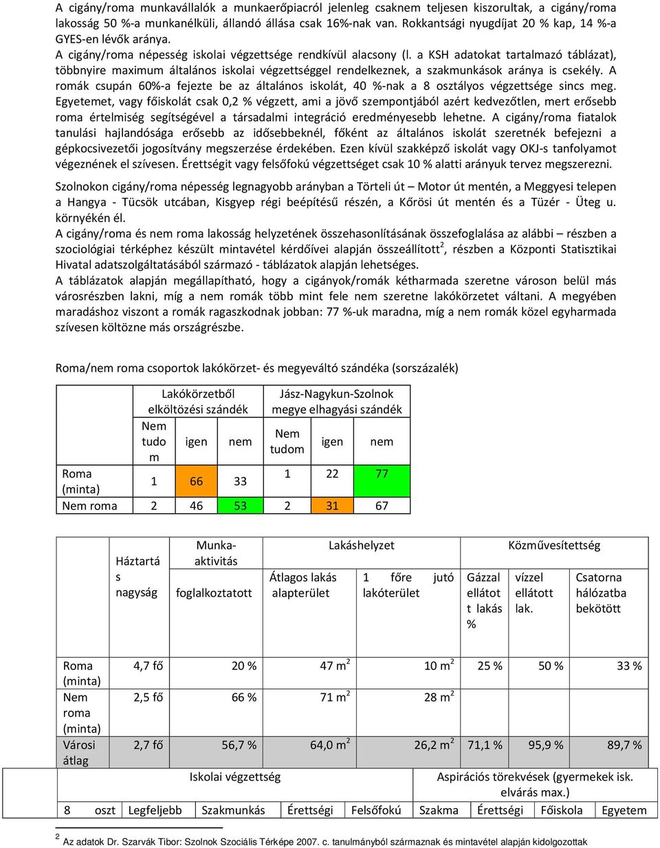 a KSH adatokat tartalmazó táblázat), többnyire maximum általános iskolai végzettséggel rendelkeznek, a szakmunkások aránya is csekély.