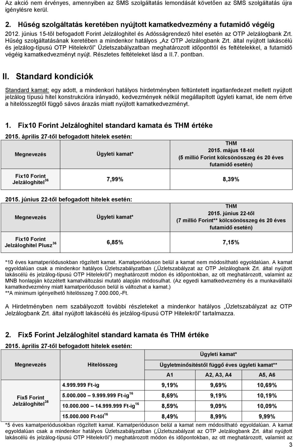 által nyújtott lakáscélú és jelzálog-típusú OTP Hitelekről Üzletszabályzatban meghatározott időponttól és feltételekkel, a futamidő végéig kamatkedvezményt nyújt. Részletes feltételeket lásd a II.7.