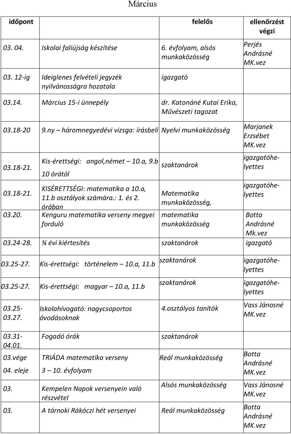 b 10 órától KISÉRETTSÉGI: matematika a 10.a, 03.18-21. 11.b osztályok számára.: 1. és 2. órában 03.20.