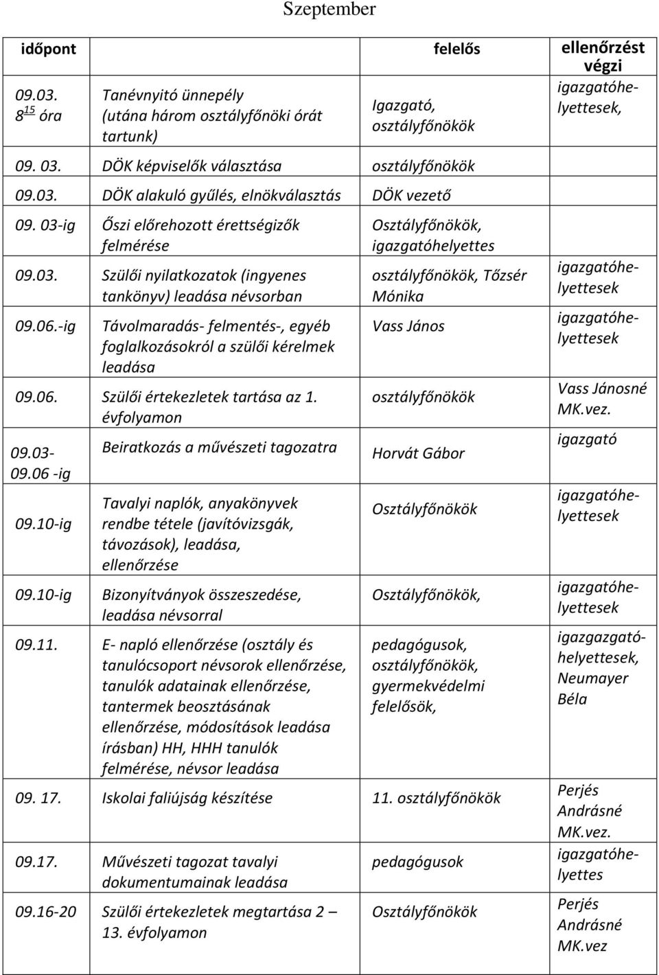 06. Szülői értekezletek tartása az 1. évfolyamon 09.03-09.06 -ig 09.10-ig 09.