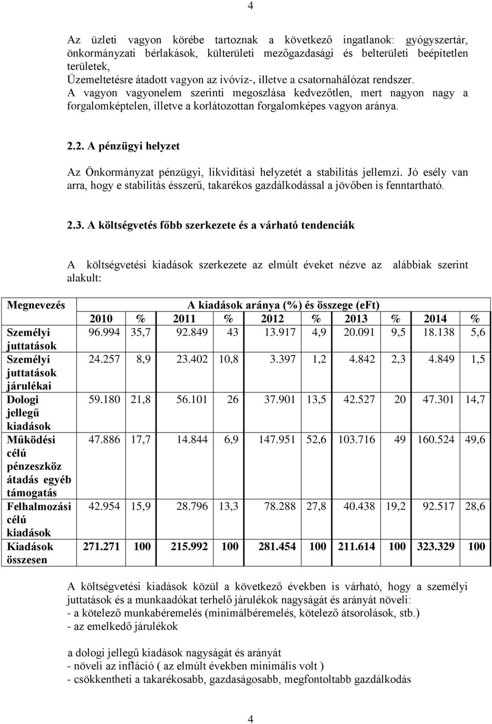 2. A pénzügyi helyzet Az Önkormányzat pénzügyi, likviditási helyzetét a stabilitás jellemzi. Jó esély van arra, hogy e stabilitás ésszerű, takarékos gazdálkodással a jövőben is fenntartható. 2.3.