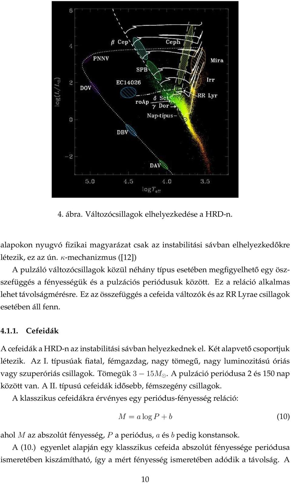 Ez az összefüggés a cefeida változók és az RR Lyrae csillagok esetében áll fenn. 4.1.1. Cefeidák A cefeidák a HRD-n az instabilitási sávban helyezkednek el. Két alapvető csoportjuk létezik. Az I.