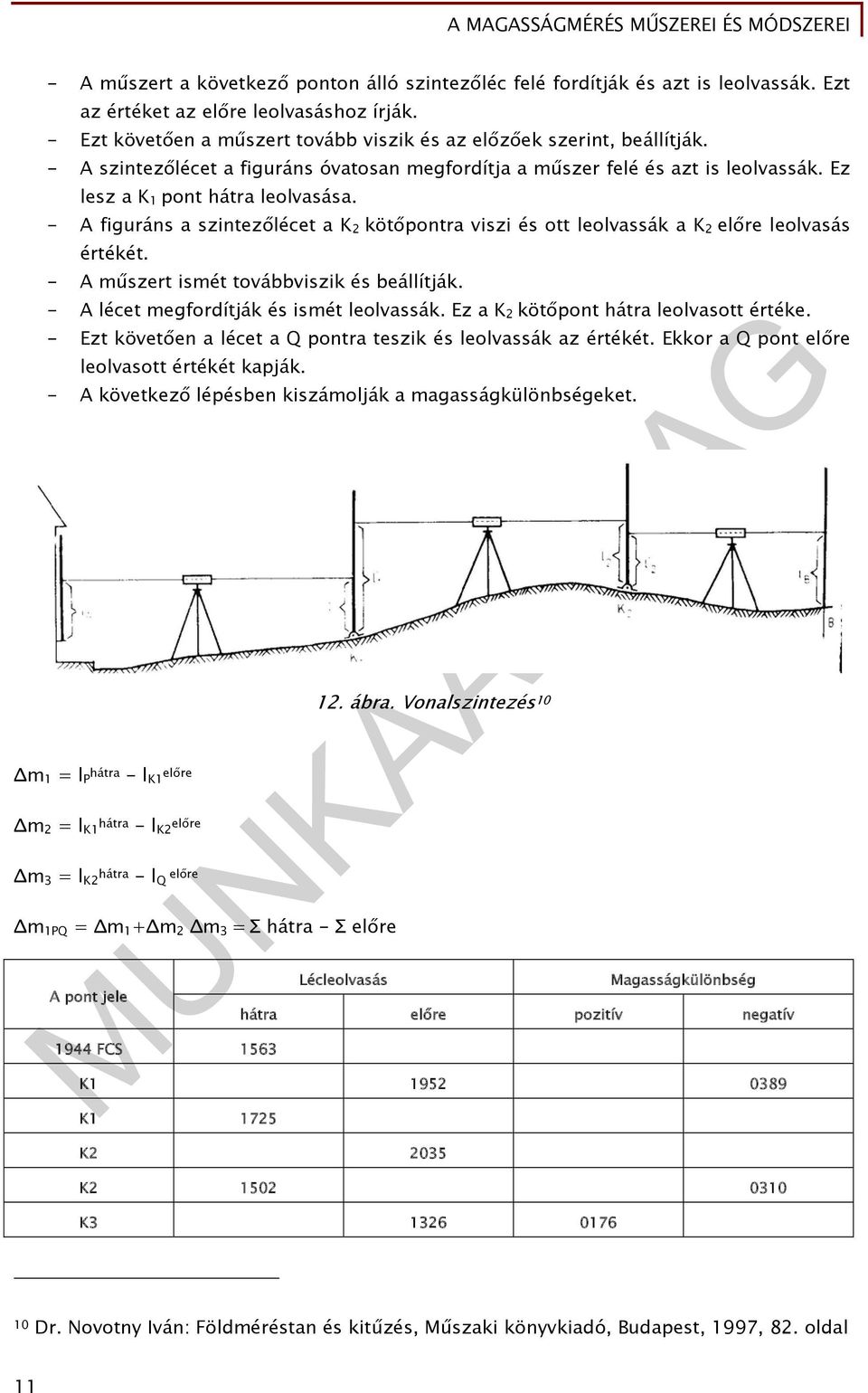 - A figuráns a szintezőlécet a K 2 kötőpontra viszi és ott leolvassák a K 2 előre leolvasás értékét. - A műszert ismét továbbviszik és beállítják. - A lécet megfordítják és ismét leolvassák.