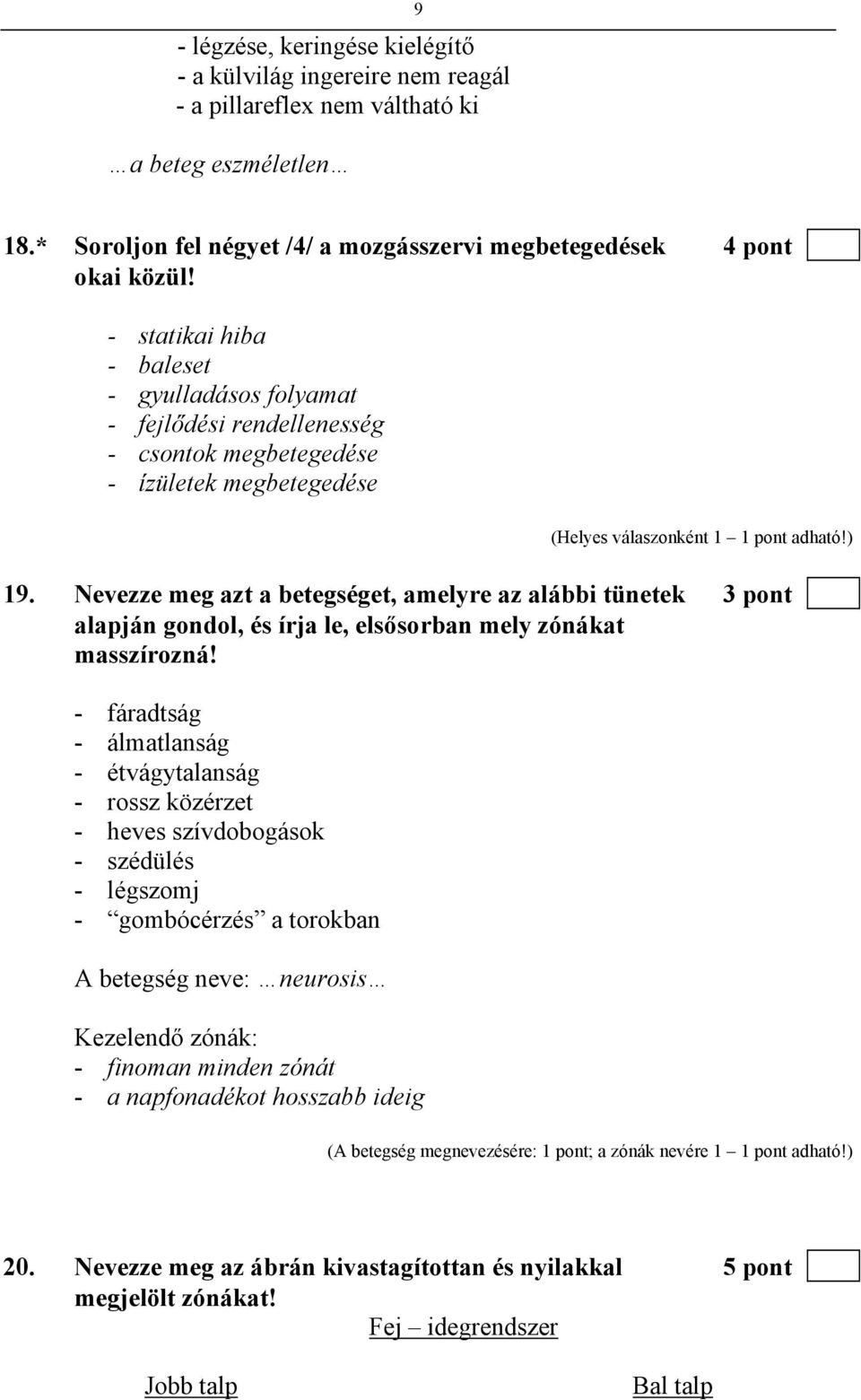 Nevezze meg azt a betegséget, amelyre az alábbi tünetek 3 pont alapján gondol, és írja le, elsősorban mely zónákat masszírozná!