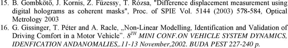 5144 (2003) 578-584, Optical Metrology 2003 16. G. Gissinger, T. Péter and A.