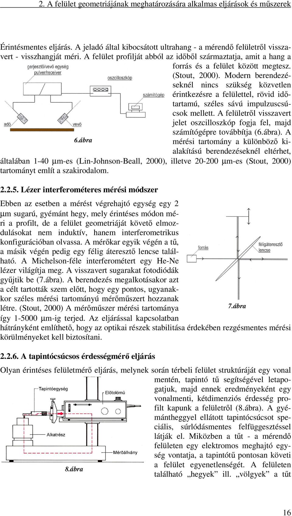 Modern berendezéseknél nincs szükség közvetlen érintkezésre a felülettel, rövid idtartamú, széles sávú impulzuscsúcsok mellett. A felületrl visszavert jelet oszcilloszkóp fogja fel, majd 6.