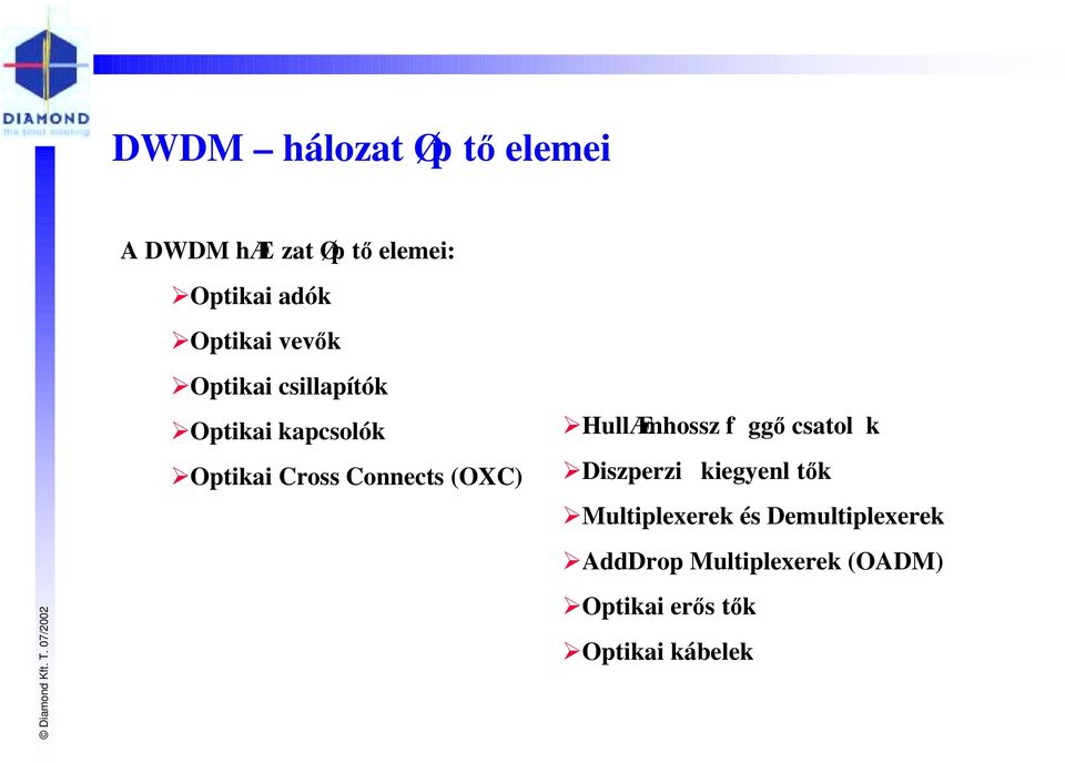 optikai Cross Connects (OXC)!HullÆmhossz f ggő csatol k!