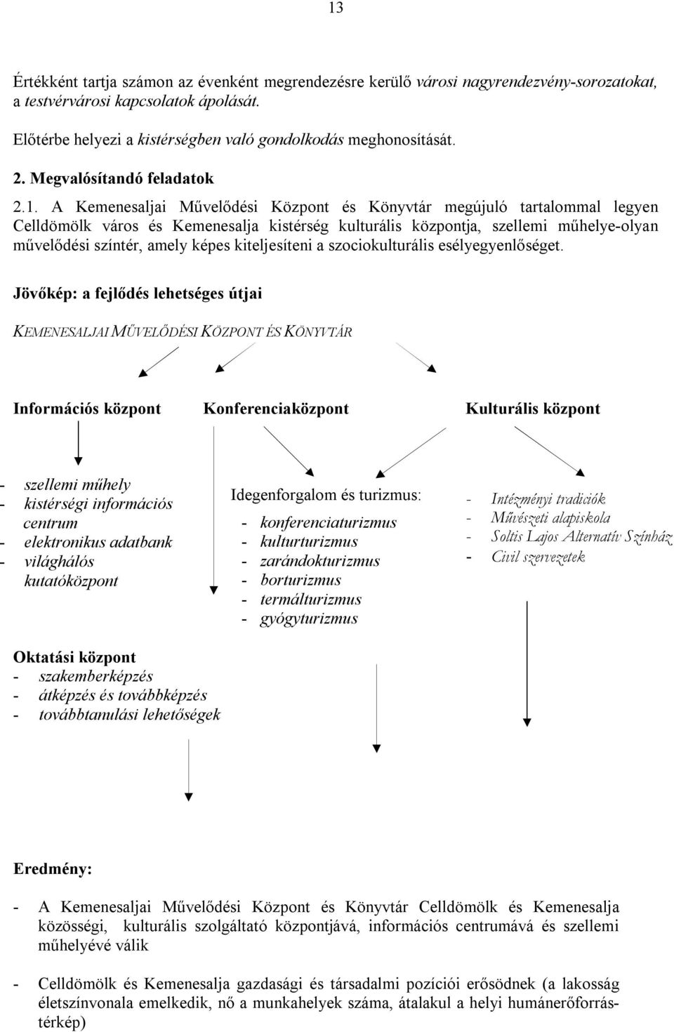 A Kemenesaljai Művelődési Központ és Könyvtár megújuló tartalommal legyen Celldömölk város és Kemenesalja kistérség kulturális központja, szellemi műhelye-olyan művelődési színtér, amely képes