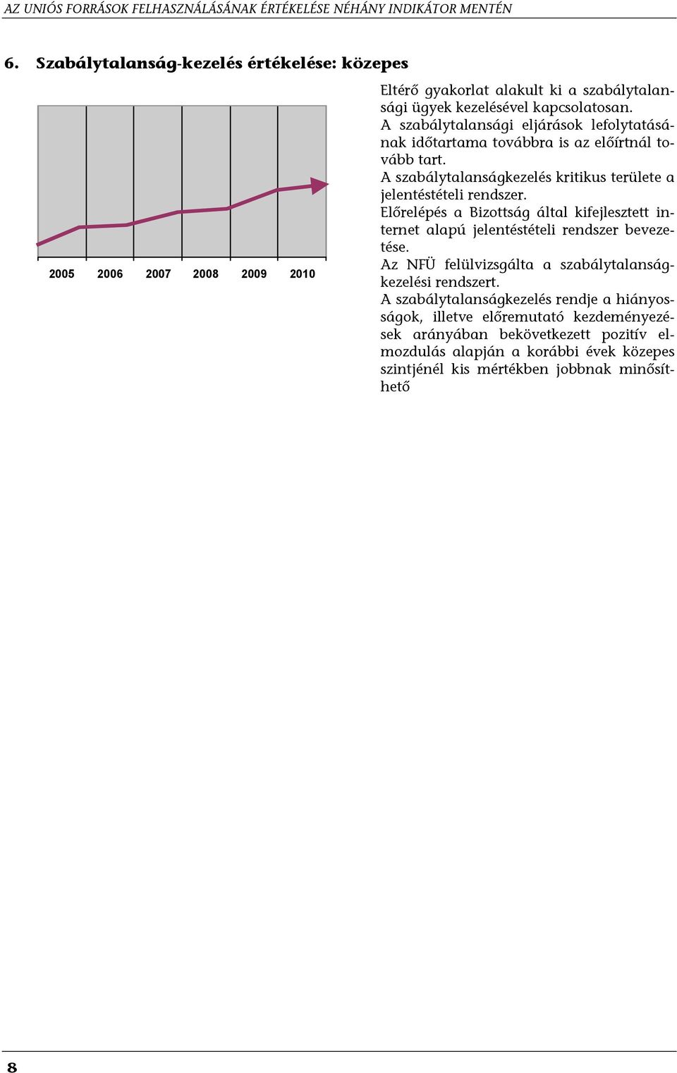 A szabálytalansági eljárások lefolytatásának időtartama továbbra is az előírtnál tovább tart. A szabálytalanságkezelés kritikus területe a jelentéstételi rendszer.