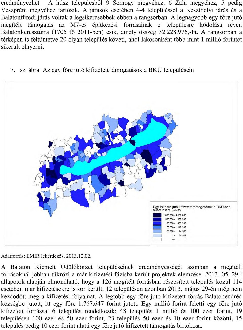 A legnagyobb egy főre jutó megítélt támogatás az M7-es építkezési forrásainak e településre kódolása révén Balatonkeresztúrra (1705 fő 2011-ben) esik, amely összeg 32.228.976,-Ft.