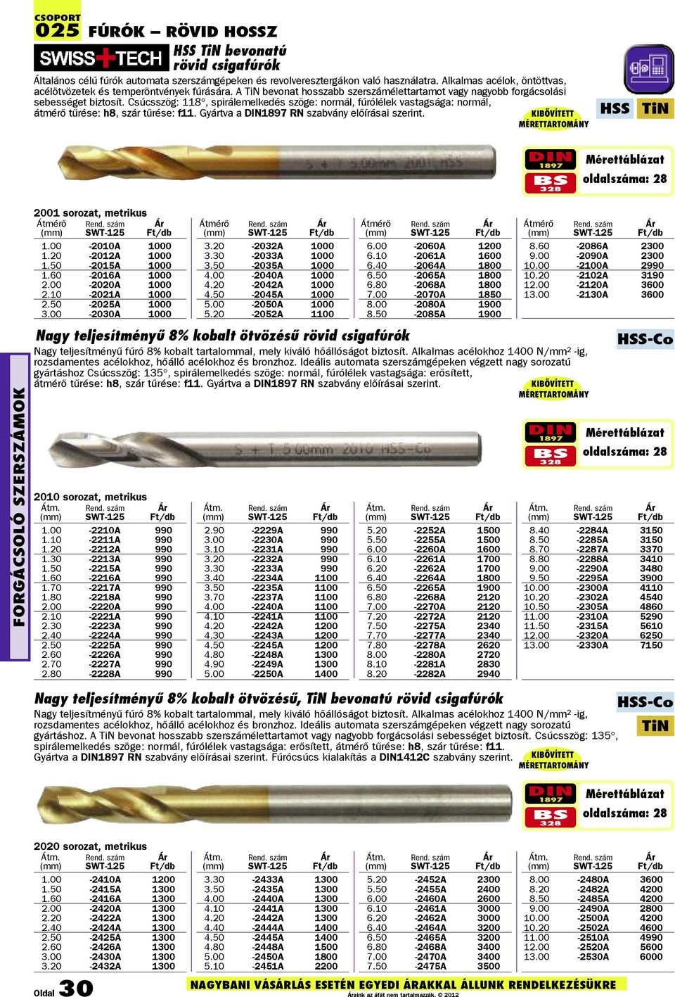 Csúcsszög: 118, spirálemelkedés szöge: normál, fúrólélek vastagsága: normál, átmérõ tûrése: h8, szár tûrése: f11. Gyártva a DIN1897 RN szabvány elõírásai szerint.