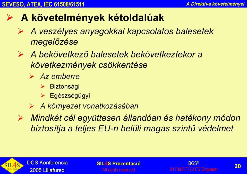 következmények csökkentése Az emberre Biztonsági Egészségügyi A környezet vonatkozásában Mindkét