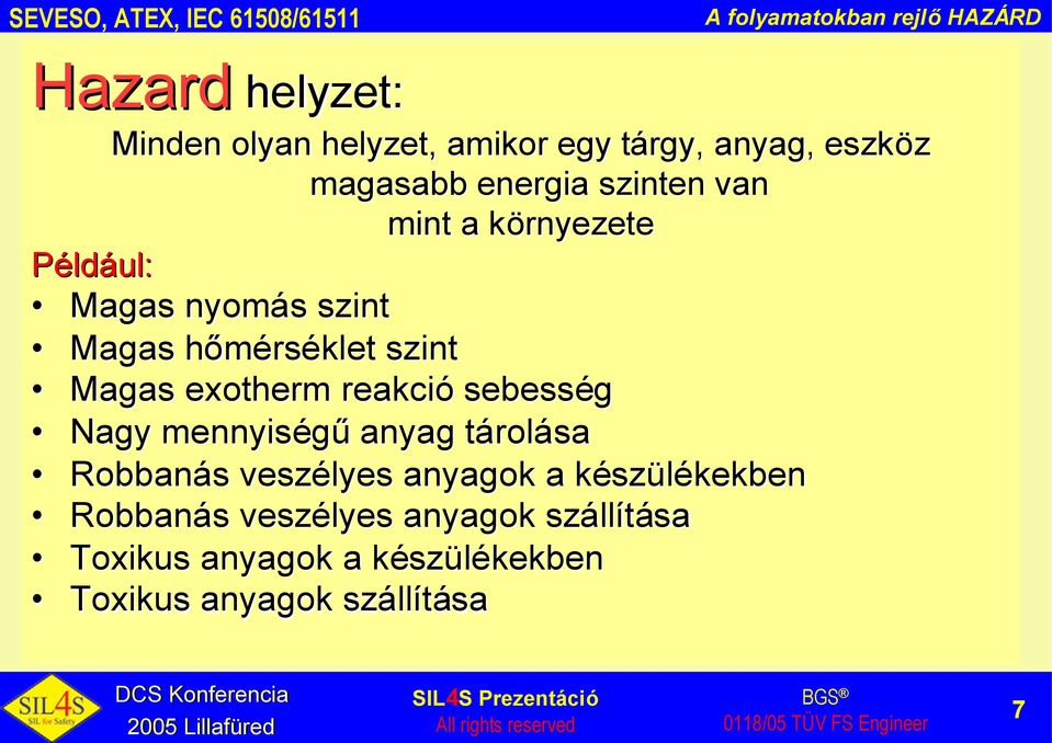 szint Magas exotherm reakció sebesség Nagy mennyiségűanyag tárolt rolása Robbanás s veszélyes anyagok a készk