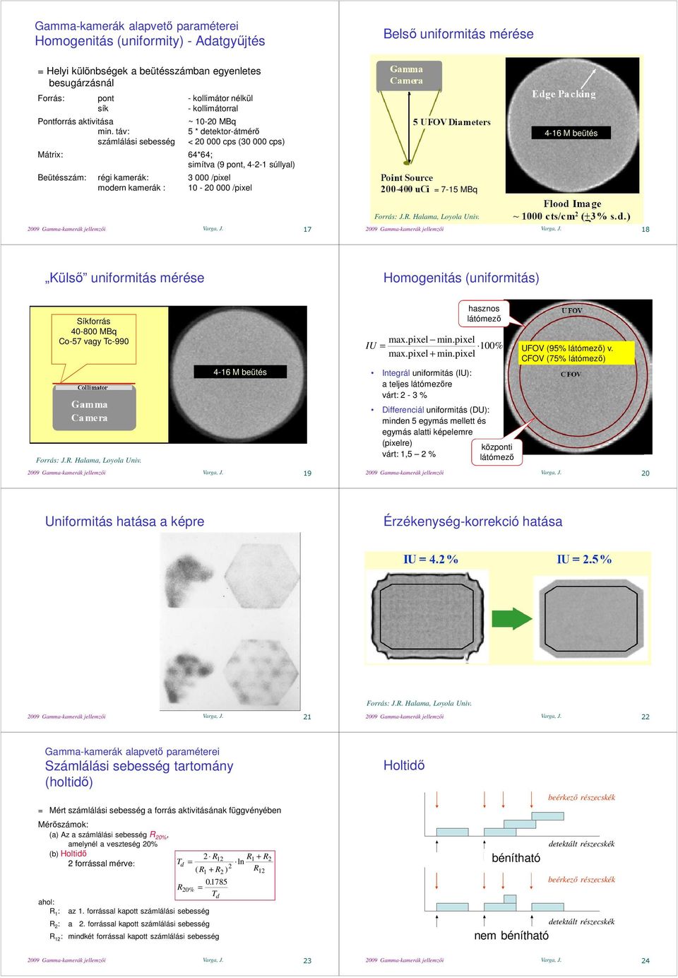 000 /pixel = 7-15 MBq 4-16 M beütés 2009 Gamma-kamerák jellemzői Varga, J. 17 2009 Gamma-kamerák jellemzői Varga, J.
