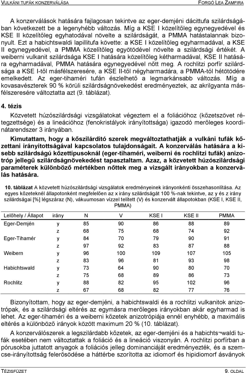 Ezt a habichtswaldi lapillitufa követte: a KSE I közelítőleg egyharmadával, a KSE II egynegyedével, a PMMA közelítőleg egyötödével növelte a szilárdsági értékét.