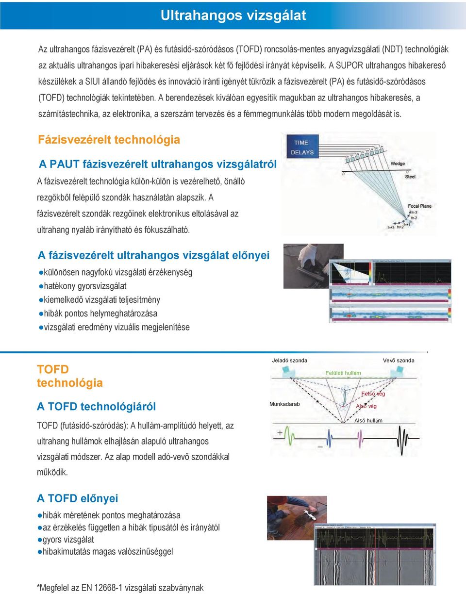 A SUPOR ultrahangos hibakereső készülékek a SIUI állandó fejlődés és innováció iránti igényét tükrözik a fázisvezérelt (PA) és futásidő-szóródásos (TOFD) technológiák tekintetében.
