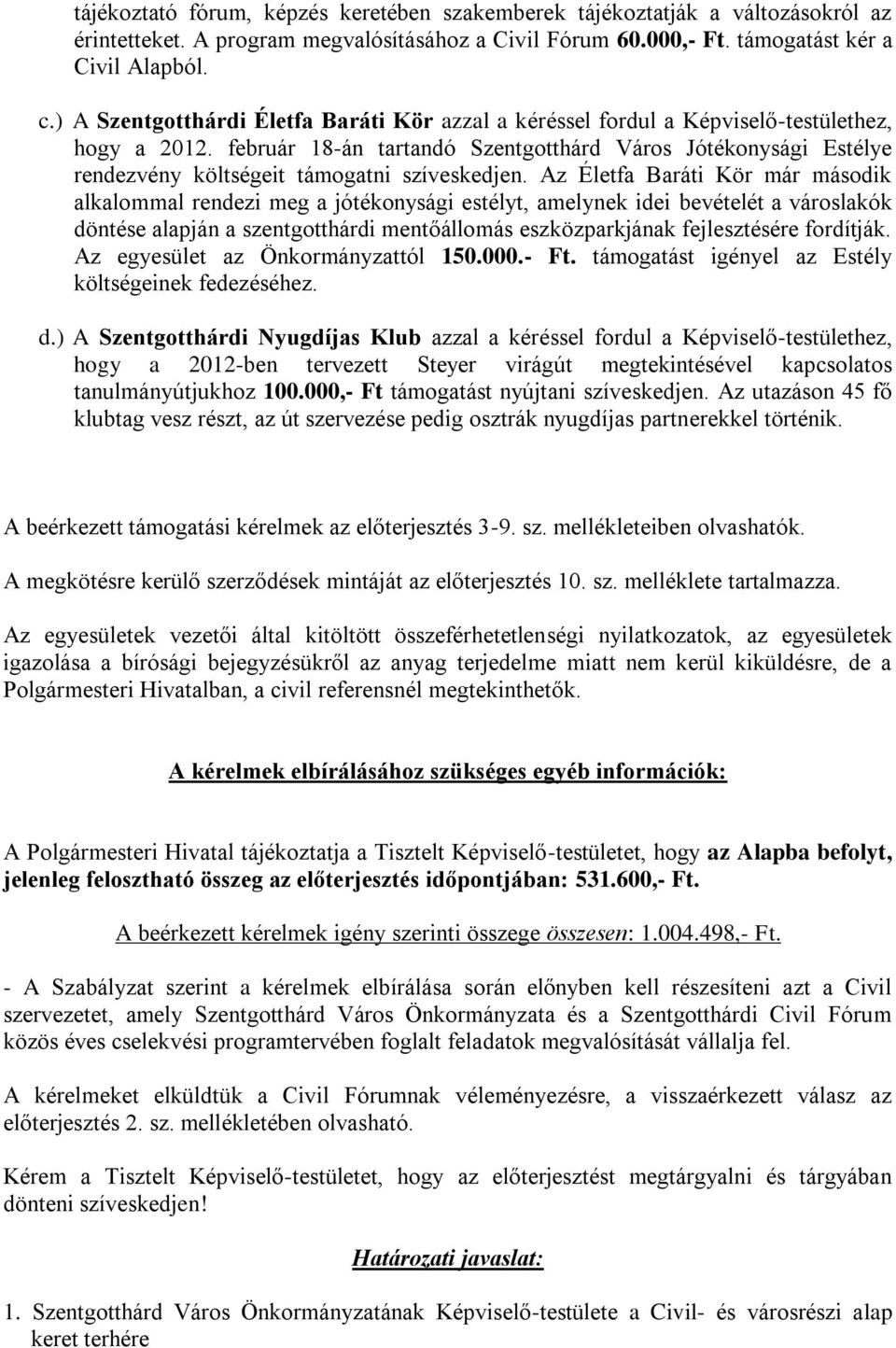 február 18-án tartandó Szentgotthárd Város Jótékonysági Estélye rendezvény költségeit támogatni szíveskedjen.