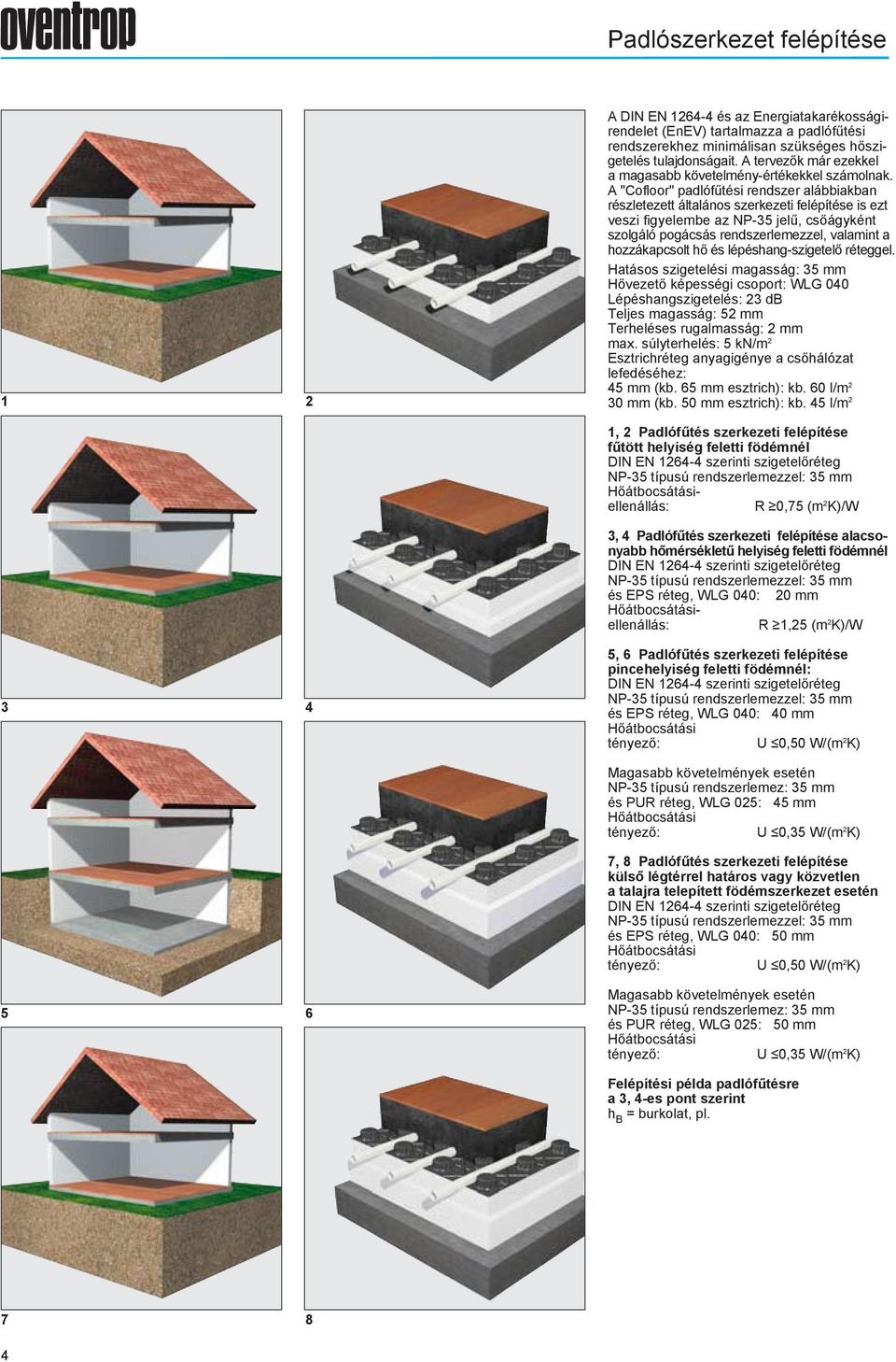 A "Cofloor" padlófűtési rendszer alábbiakban részletezett általános szerkezeti felépítése is ezt veszi figyelembe az NP-35 jelű, csőágyként szolgáló pogácsás rendszerlemezzel, valamint a
