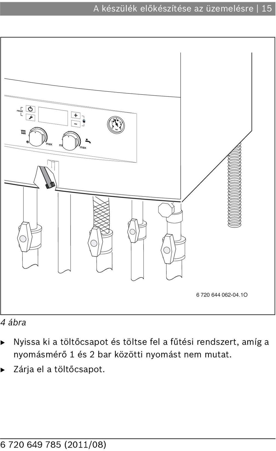 1O 4 ábra Nyissa ki a töltőcsapot és töltse fel a