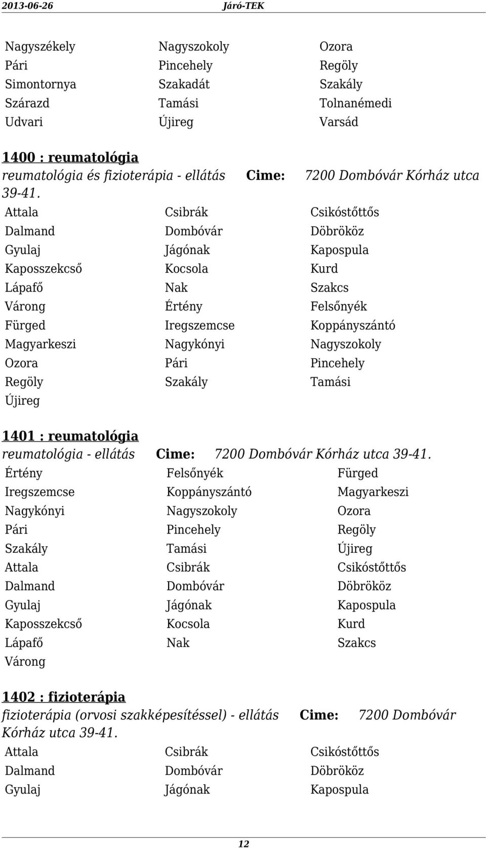 Várong Értény Felsőnyék Fürged Iregszemcse Koppányszántó Magyarkeszi Nagykónyi Nagyszokoly Ozora Pári Pincehely Regöly Szakály Tamási 1401 :