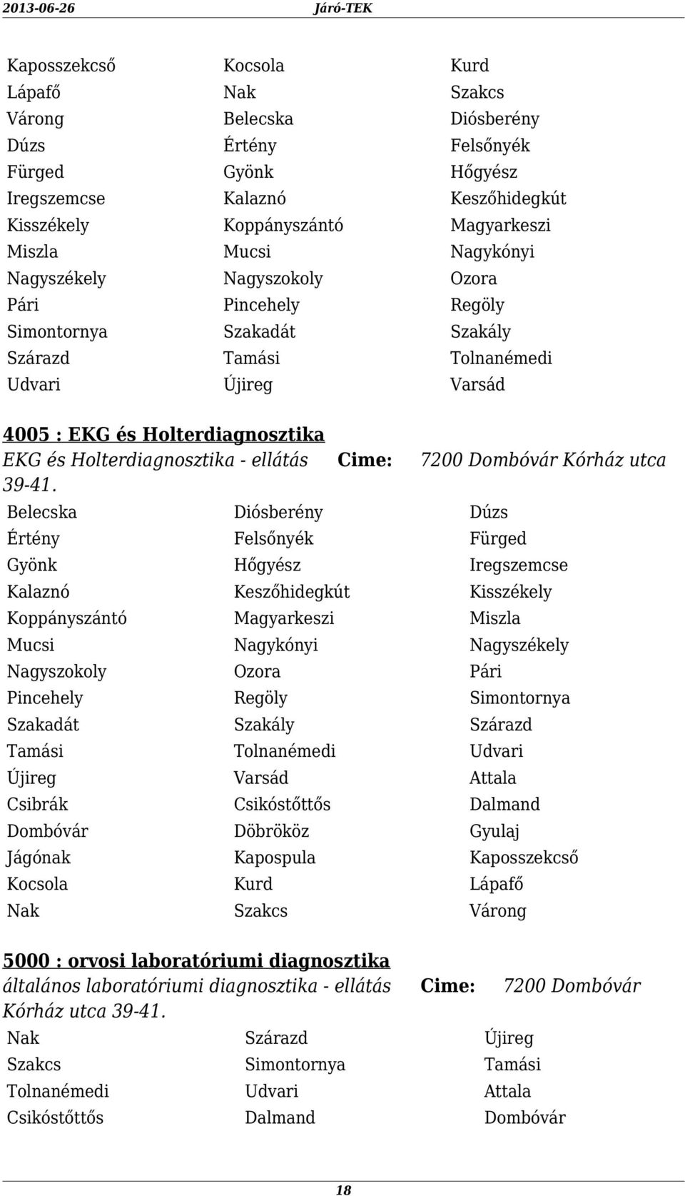 Gyönk Hőgyész Iregszemcse Kalaznó Keszőhidegkút Kisszékely Mucsi Nagykónyi Nagyszékely Szakadát Szakály Szárazd Tamási Tolnanémedi Udvari Varsád Attala Csibrák Csikóstőttős Dalmand