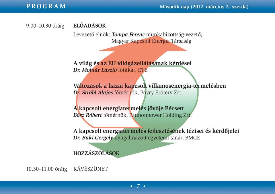 kérdései Dr. Molnár László főtitkár, ETE Változások a hazai kapcsolt villamosenergia-termelésben Dr. Stróbl Alajos főmérnök, Pöyry Erőterv Zrt.