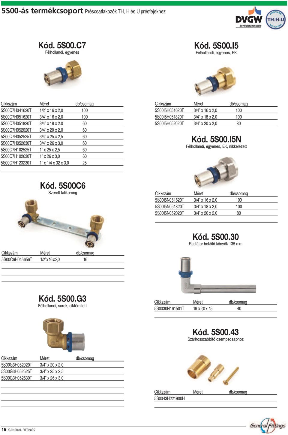 5S00I5H0516T 3/4 x 16 x 2,0 100 5S00I5H0518T 3/4 x 18 x 2,0 100 5S00I5H05T 3/4 x x 2,0 80 Kód. 5S00.I5N Félhollandi, egyenes, EK, nikkelezett Kód.