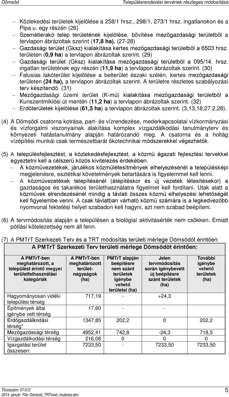 (27-28) Gazdasági terület (Gksz) kialakítása kertes mezőgazdasági területből a 6503 hrsz. területen (0,9 ha) a tervlapon ábrázoltak szerint.