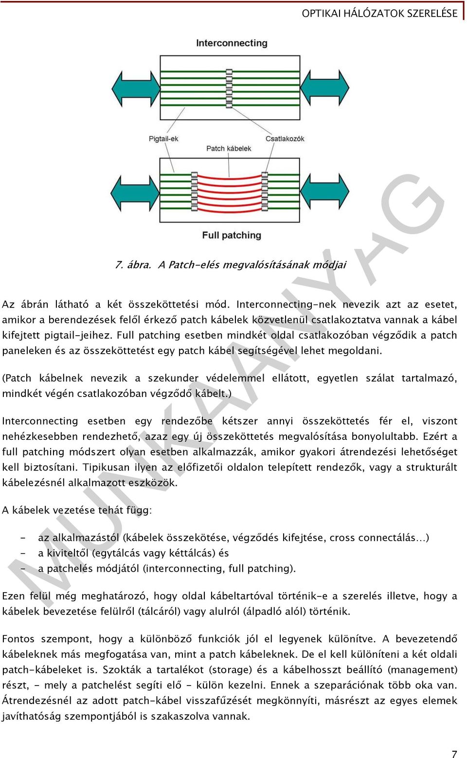 Full patching esetben mindkét oldal csatlakozóban végződik a patch paneleken és az összeköttetést egy patch kábel segítségével lehet megoldani.