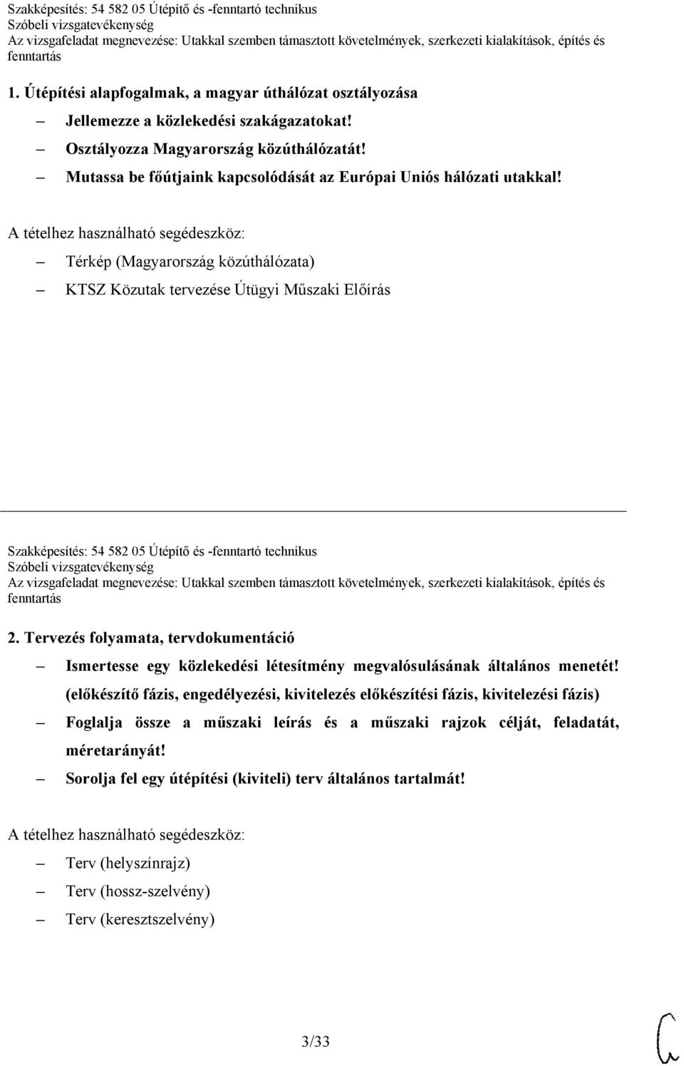 Térkép (Magyarország közúthálózata) KTSZ Közutak tervezése Útügyi Műszaki Előírás Szakképesítés: 54 582 05 Útépítő és -fenntartó technikus 2.