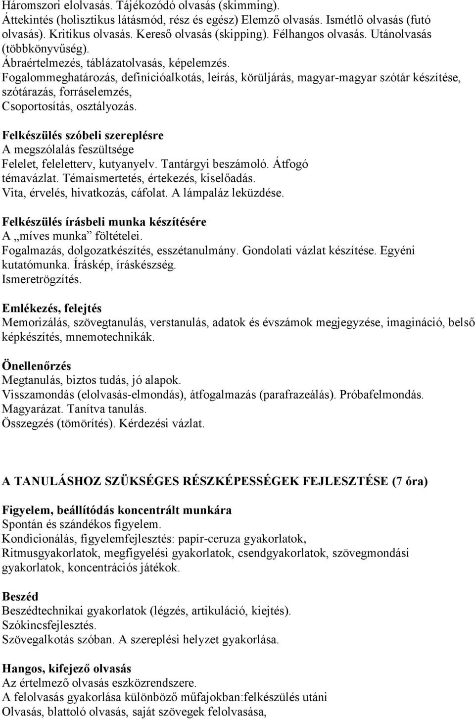 Fogalommeghatározás, definícióalkotás, leírás, körüljárás, magyar-magyar szótár készítése, szótárazás, forráselemzés, Csoportosítás, osztályozás.