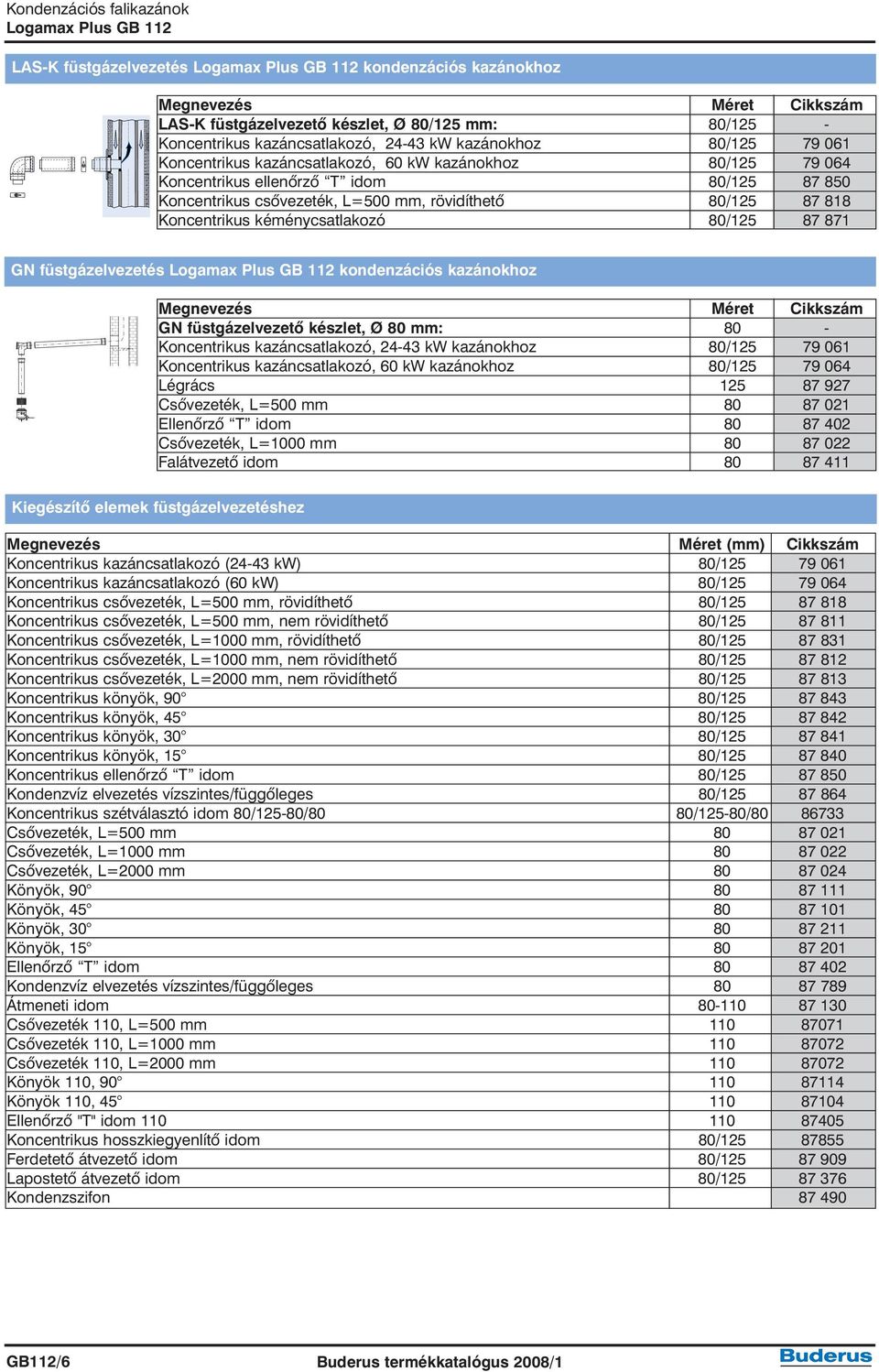 füstgázelvezetés kondenzációs kazánokhoz Megnevezés Méret Cikkszám GN füstgázelvezetõ készlet, Ø 80 mm: 80 - Koncentrikus kazáncsatlakozó, 24-43 kw kazánokhoz 80/1 79 061 Koncentrikus