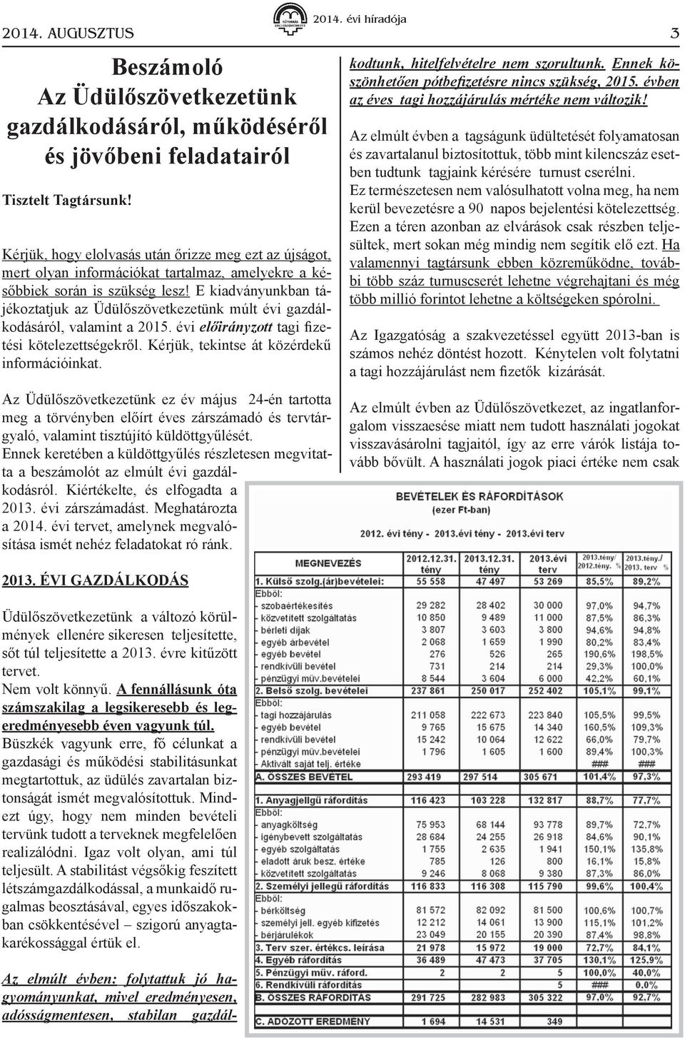 E kiadványunkban tájékoztatjuk az Üdülőszövetkezetünk múlt évi gazdálkodásáról, valamint a 2015. évi előirányzott tagi fizetési kötelezettségekről. Kérjük, tekintse át közérdekű információinkat.