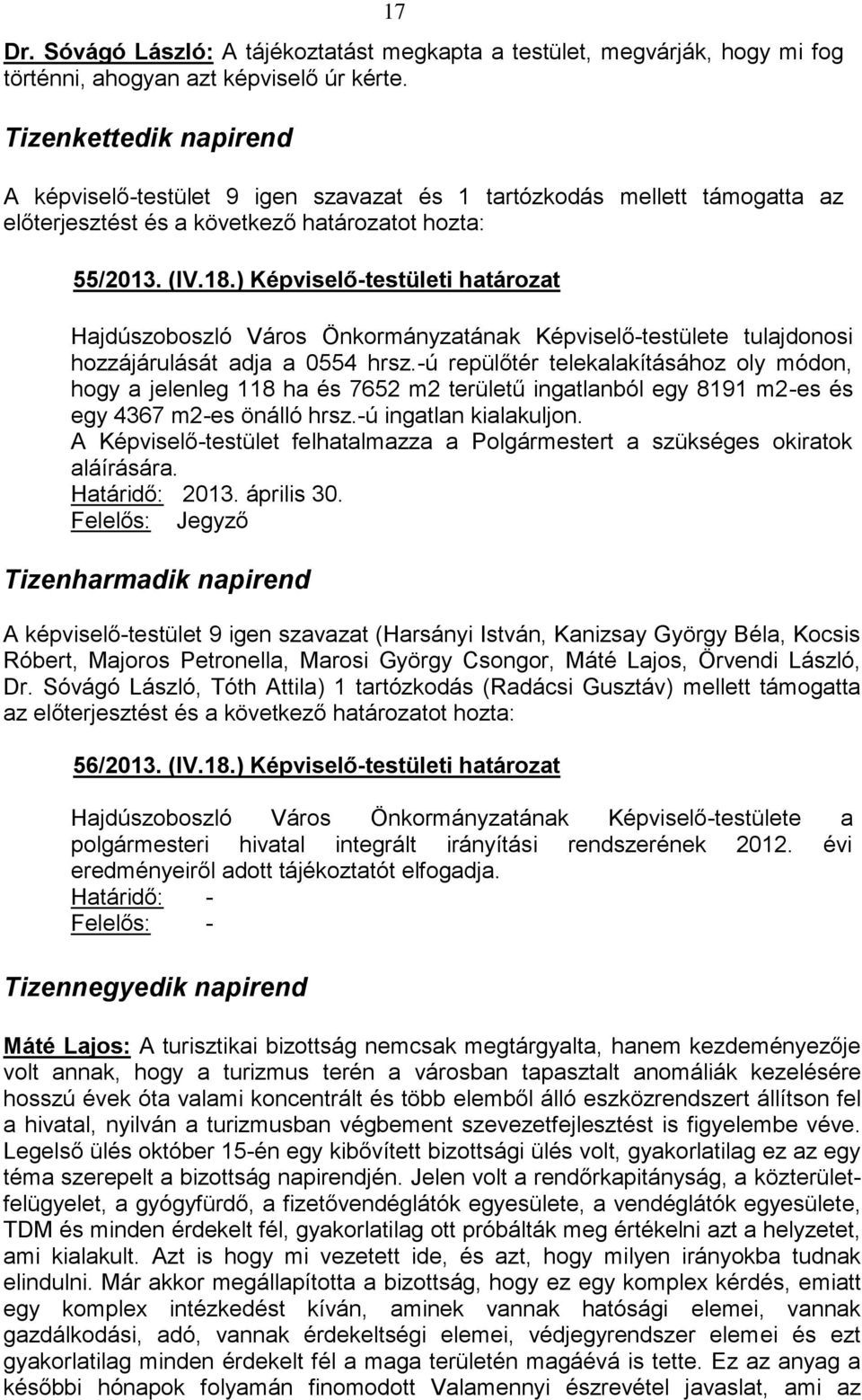 ) Képviselő-testületi határozat Hajdúszoboszló Város Önkormányzatának Képviselő-testülete tulajdonosi hozzájárulását adja a 0554 hrsz.