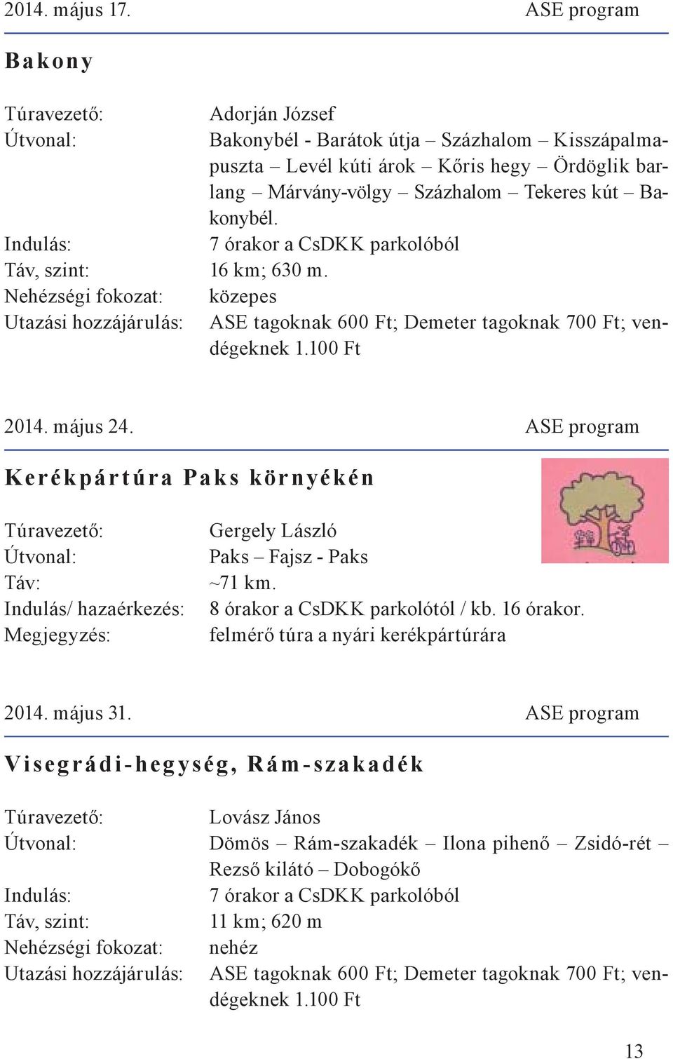 ASE program Kerékpártúra Paks környékén Táv: Indulás/ hazaérkezés: Megjegyzés: Gergely László Paks Fajsz - Paks ~71 km. 8 órakor a CsDKK parkolótól / kb. 16 órakor.