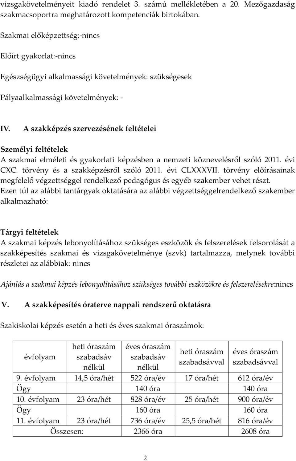 A szakképzés szervezésének feltételei Személyi feltételek A szakmai elméleti és gyakorlati képzésben a nemzeti köznevelésről szóló 2011. évi CXC. törvény és a szakképzésről szóló 2011. évi CLXXXVII.