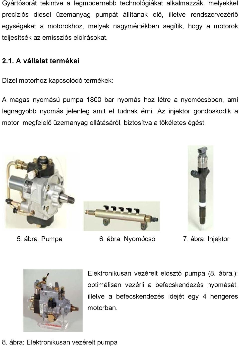 A vállalat termékei Dízel motorhoz kapcsolódó termékek: A magas nyomású pumpa 1800 bar nyomás hoz létre a nyomócsőben, ami legnagyobb nyomás jelenleg amit el tudnak érni.