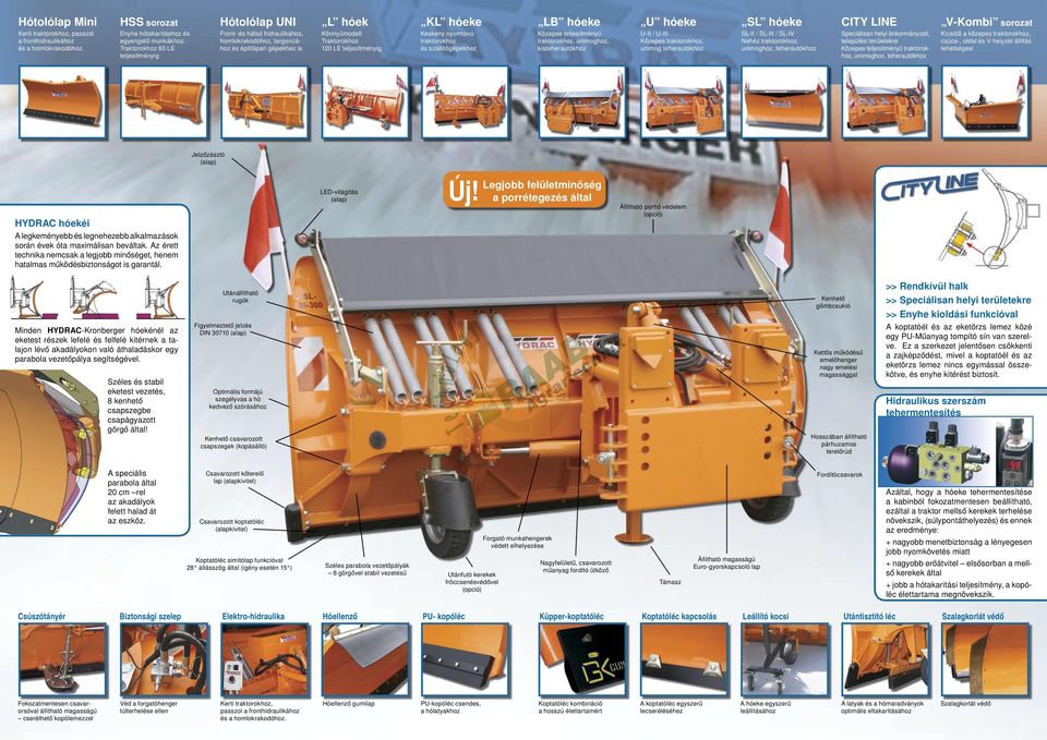 KL hóeke Keskeny nyomtávú traktorokhoz és szállítógépekhez LB hóeke Közepes teljesítményű traktorokhoz, unimoghoz, kisteherautókhoz U hóeke U-II / U-III Közepes traktorokhoz, unimog teherautókhoz SL