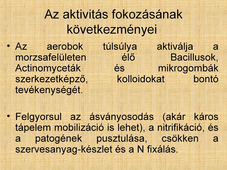 túlsúlya aktiválja a élő Bacillusok, és mikrogombák kolloidokat bontó Felgyorsul az