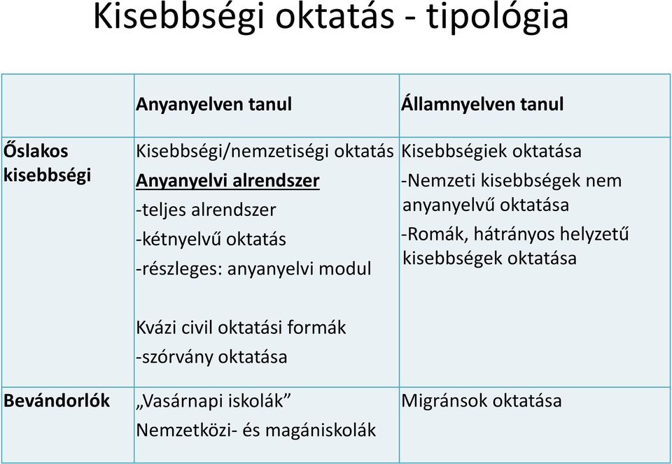 oktatása -Nemzeti kisebbségek nem anyanyelvű oktatása -Romák, hátrányos helyzetű kisebbségek oktatása