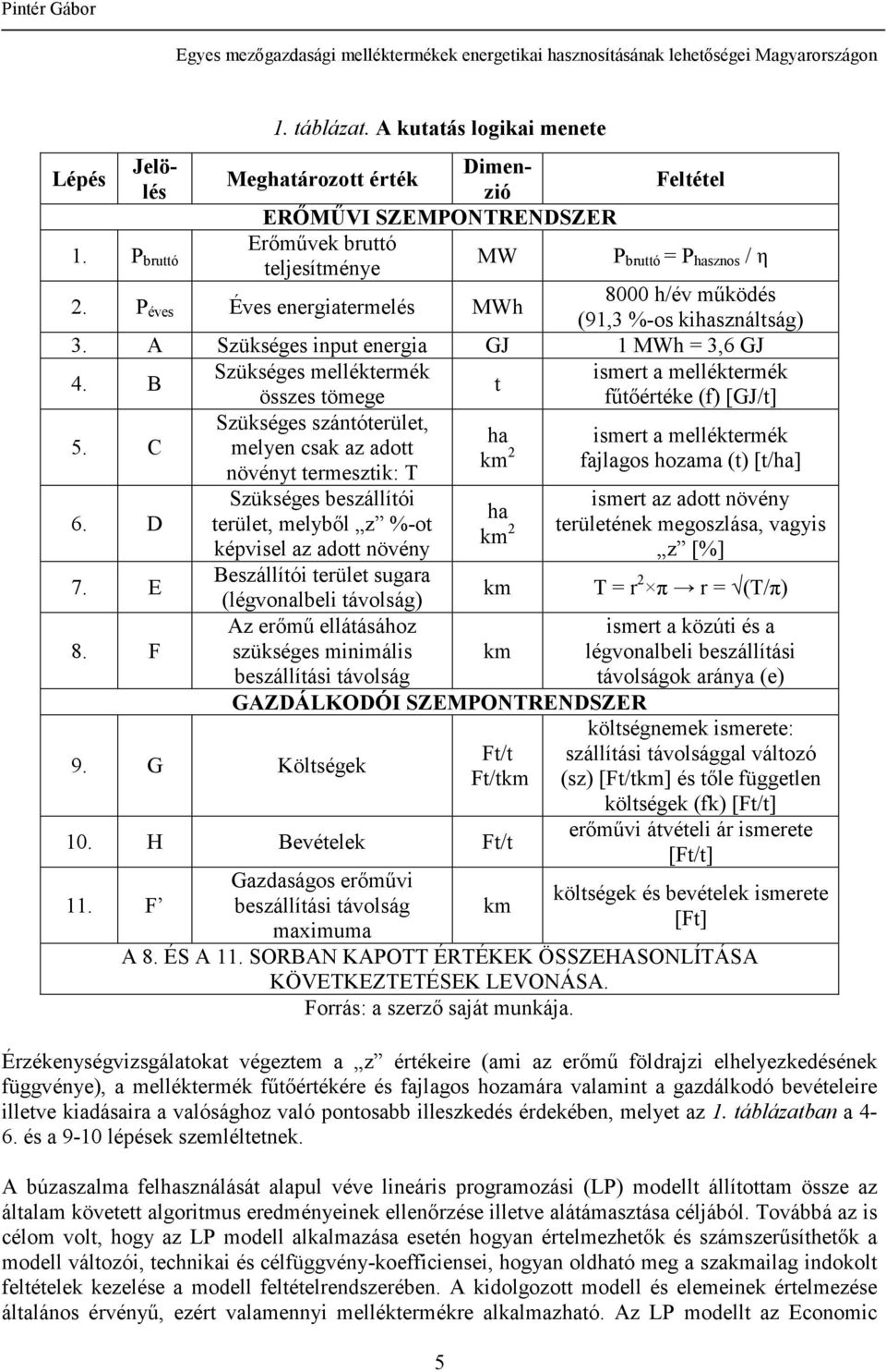 a gazdálkodó bevételeire illetve kiadásaira a valósághoz való pontosabb illeszkedés érdekében, melyet az 1. táblázatban a 4-6. és a 9-10 lépések szemléltetnek.