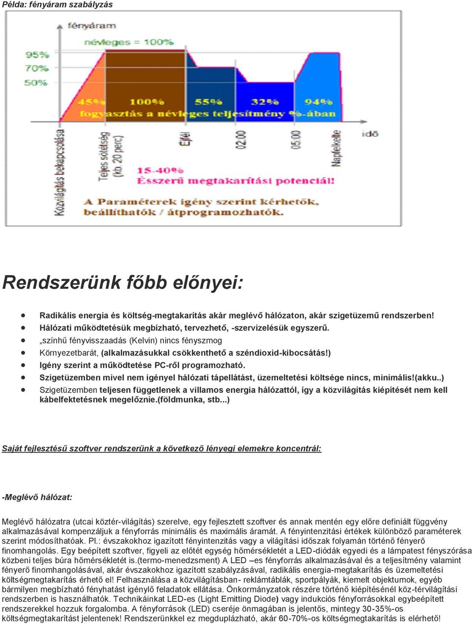 ) Igény szerint a működtetése PC-ről programozható. Szigetüzemben mivel nem igényel hálózati tápellátást, üzemeltetési költsége nincs, minimális!(akku.