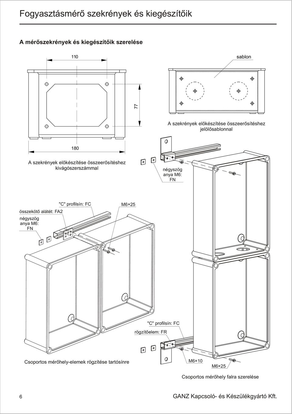 négyszög anya M6: FN összekötõ alátét: FA2 négyszög anya M6: FN "C" profilsín: FC M6 25 "C" profilsín: FC rögzítõ: FR