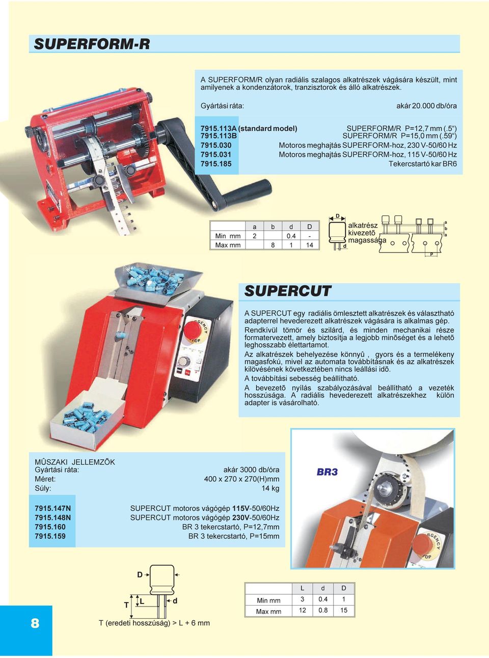 031 Motoros meghajtás SUPERFORM-hoz, 115 V-50/60 Hz 7915.185 Tekercstartó kar BR6 a b d D Min mm 2 0.